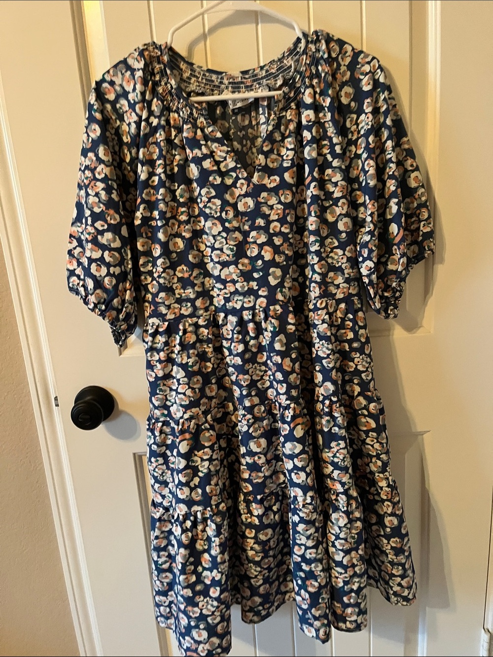 Tiered Floral Mini Dress in Navy Blue